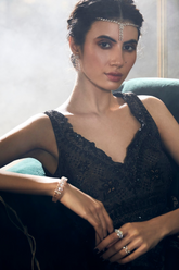 Black Tissue & Organza Embroidered Saree Set